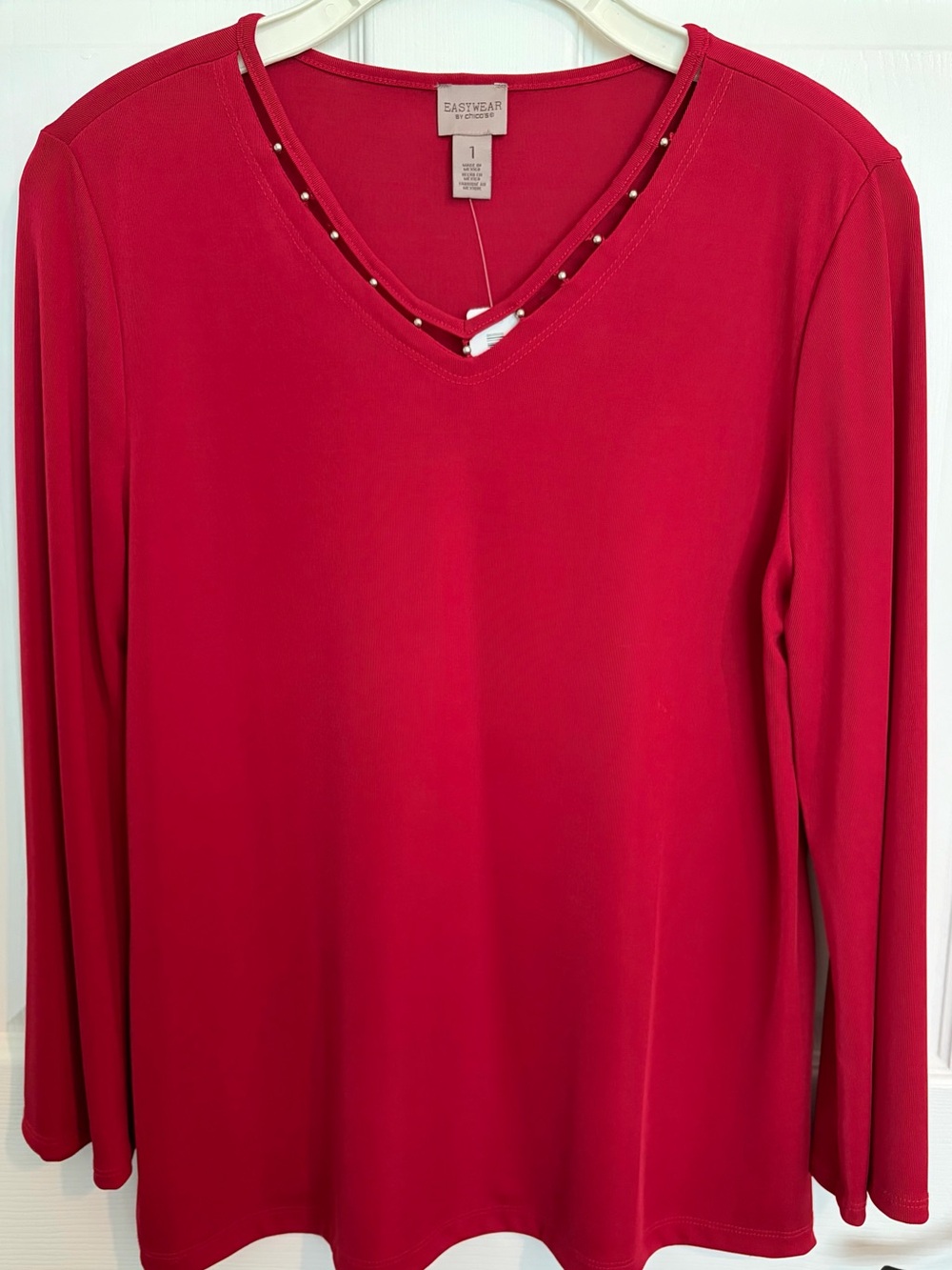 Rose V-Neck Long Sleeve Tunic Top with Stud Trim